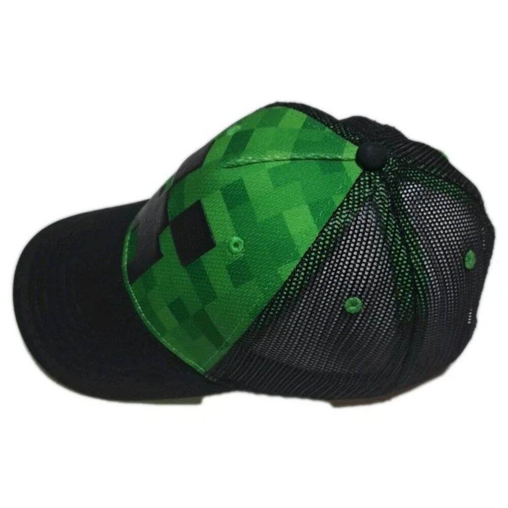 Minecraft Trucker Hat Creeper Youth Adjustable SnapBack Cap Green/Black Unisex - Picture 4 of 8